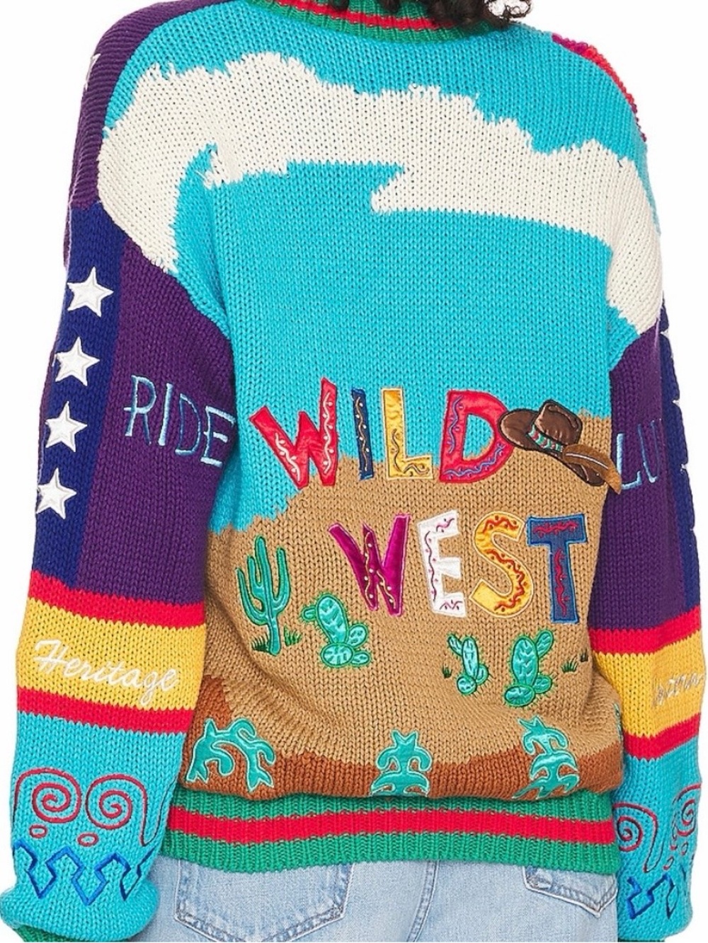 Colorful Patchwork Rodeo Cardigan Sweater - Turquoise & Purple - Picture 16 of 16